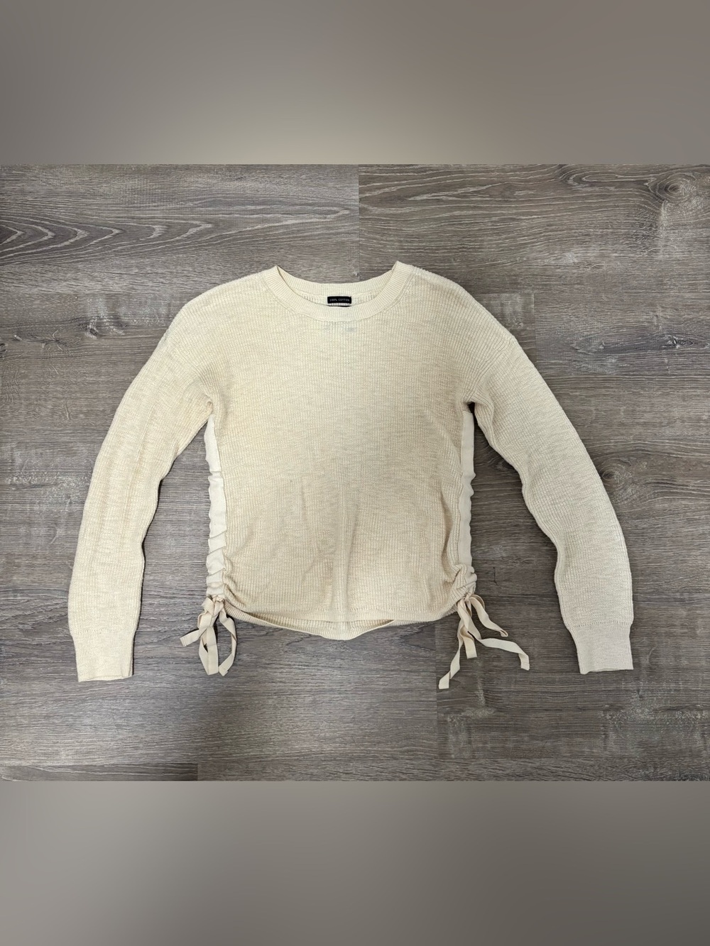 Abercrombie & Fitch XXS Cream Side-Tie Ribbed sweater 100% Cotton